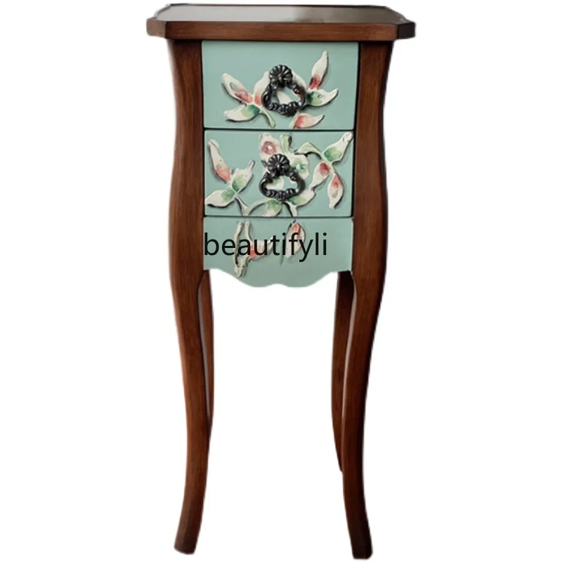 

American Country Style Bedside Table Square Tea Table Solid Wood Corner Side Cabinet Retro Living Room Sofa Side Table