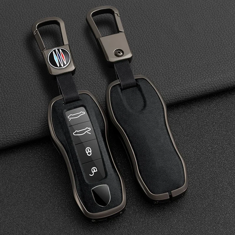 Zinc Alloy+Leather Car Key Case Cover for Porsche New Cayenne Panamera 911 992 Taycan Car Protective Keychain Accessories