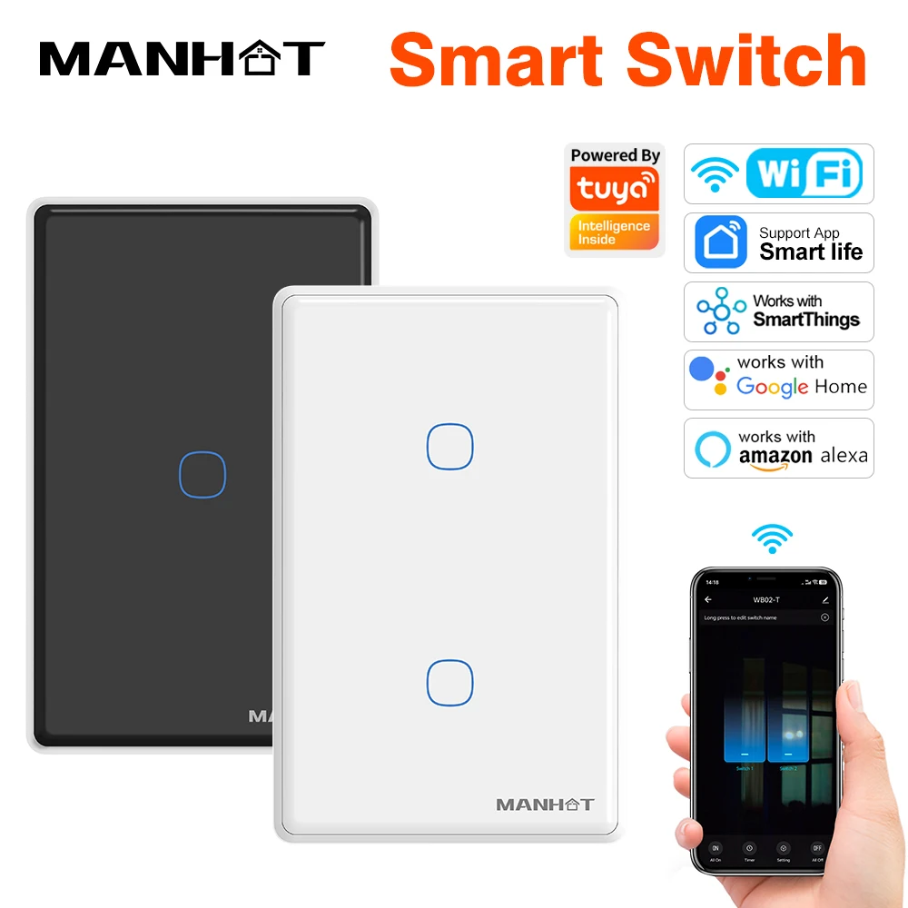 

Tuya Smart WiFi Light Switch Настенный переключатель с сенсорной панелью Умный сенсорный переключатель с голосовым управлением RF433 с Alexa Google SmartThings