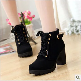 Fashion Boots Women Shoes Women High Heel Lace Up Ankle Boots Ladies Buckle Platform Artificial Leather Shoes bota feminina