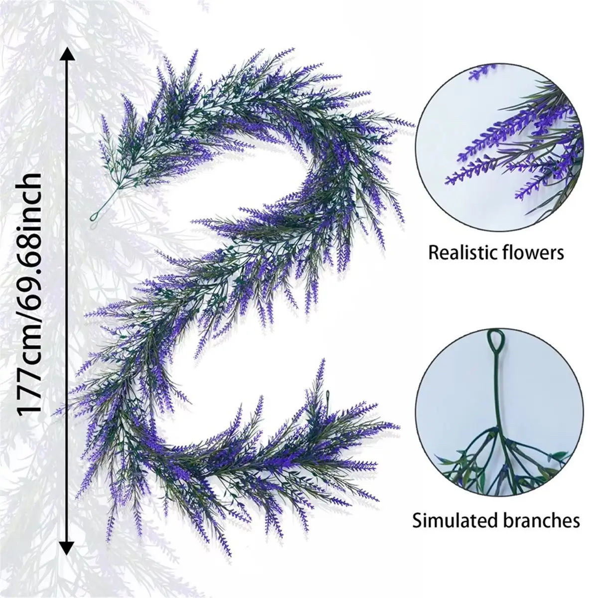 A67T NEW Artificial Lavender Garland Flexible Hangable Fake Plant Artificial Flower Garland PurpleLavender for Front Door A