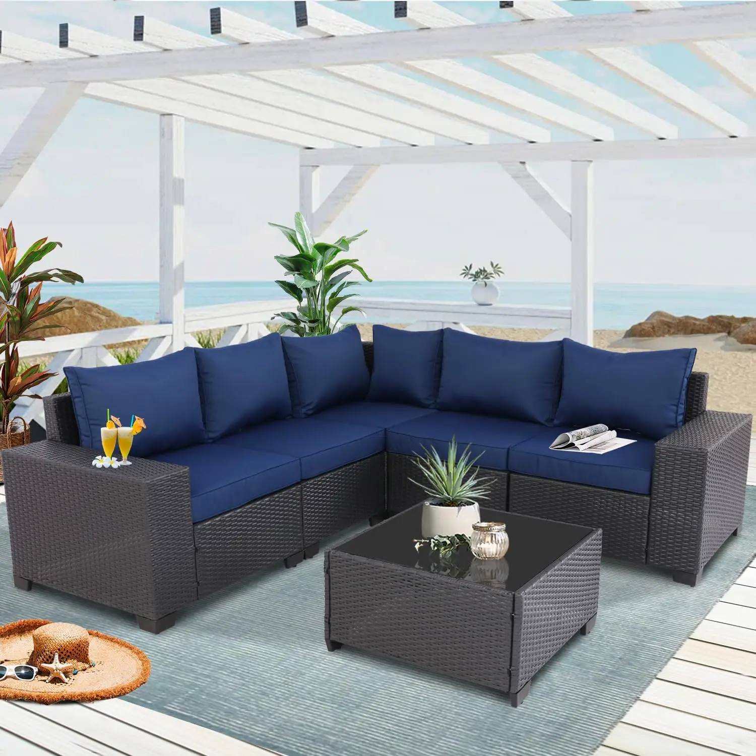 Gartenmöbel Terrassen möbel Sets Gesprächs sets Schnitt Couch Korb weide Rattan Balkon Möbel für Rasen, Garten, Veranda