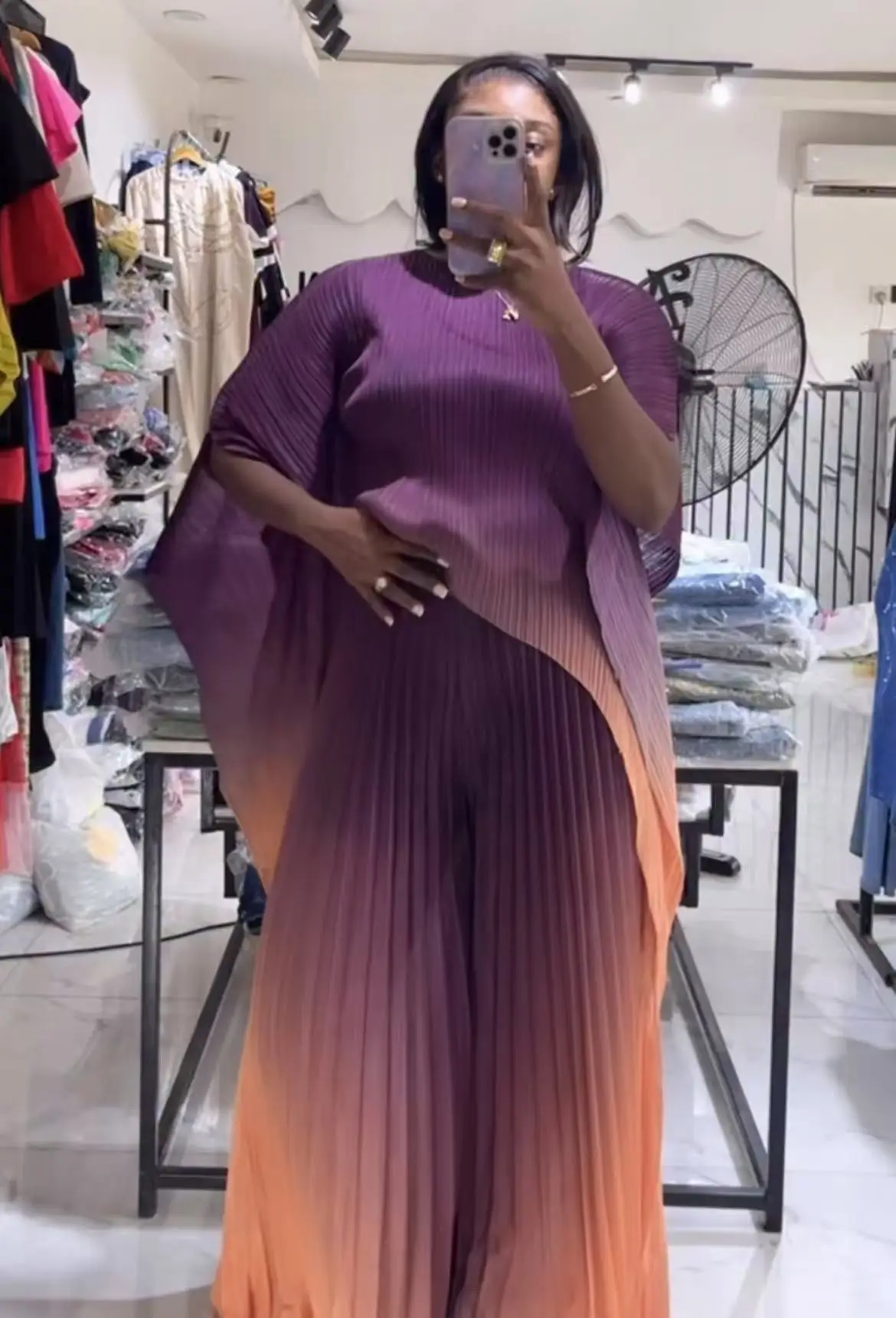 

2025 Summer New Fashion Suit Printed Bat Sleeve Top + Wide-leg Pants Long Two-piece Set Straps Loose Women