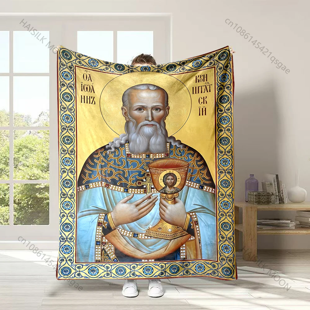 Orthodox iconography of priests and saints Faith-printed Flannel Blanket Soft Warm Suitable for Home Travel Picnics Camping RV