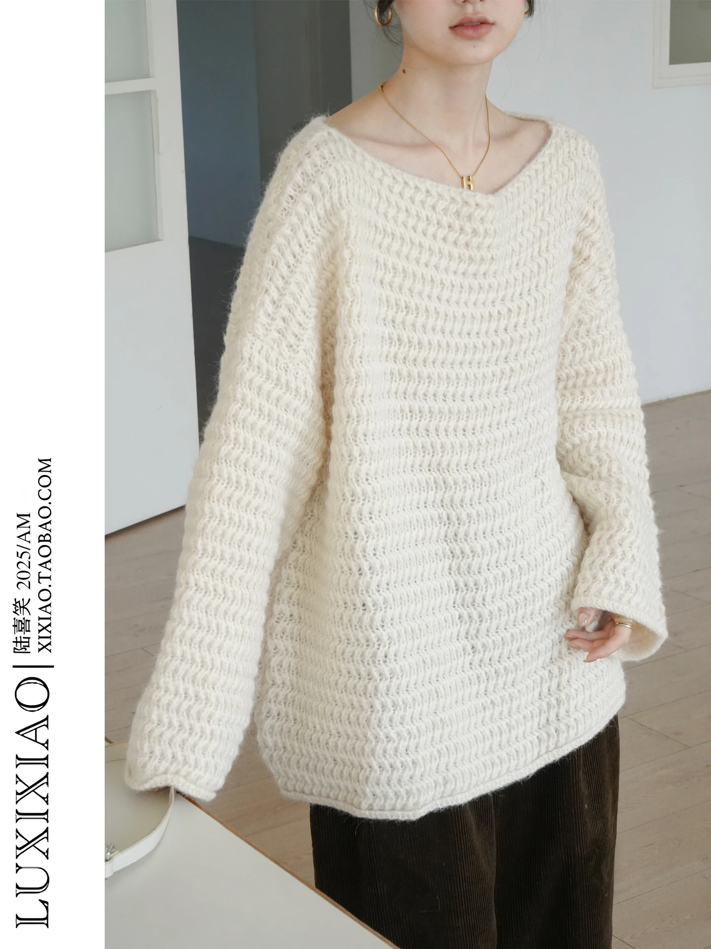 

LUXIXIAO Women's Thiened Oversized oulderl Knitted Sweater Autumn Winter Hollow out Design Korean Sle Commute Suitable