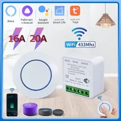 Tuya Smart Wifi Switch Rf 433mhz Draadloze Lichtschakelaar 16a/20a Relay Smart Life App Afstandsbediening Met Alexa Google Home