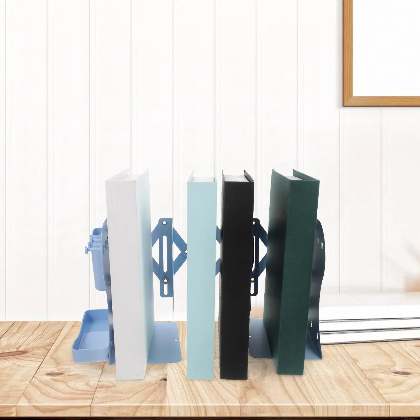 Expandable Adjustable Bookend Metal Desktop Organizer Hooks Pen Holder Heavy Duty Bookends Magazine File Holder