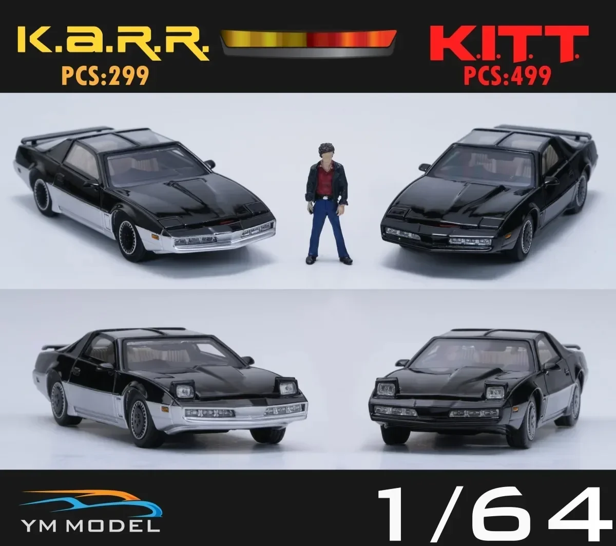 Knight Rider 1:64 Model Firebird Karr Black Silver Alloy Diecast Car Toy Die Casting Car Toys Model Decoration Christmas Gifts