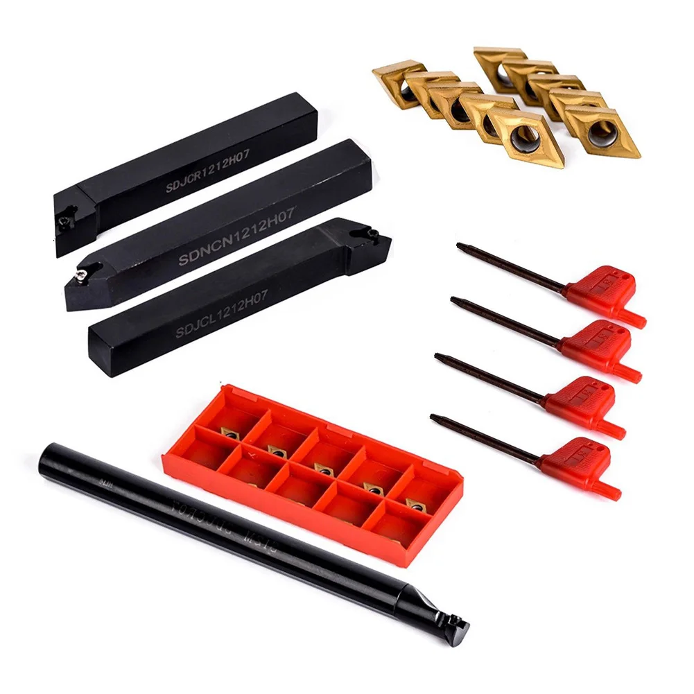 4x 12mm Lathe Turning Tool Holder Boring Bar DCMT +10pcs 0702 Carbide Insert Set Hand Tools Parts Power Tool Accessories
