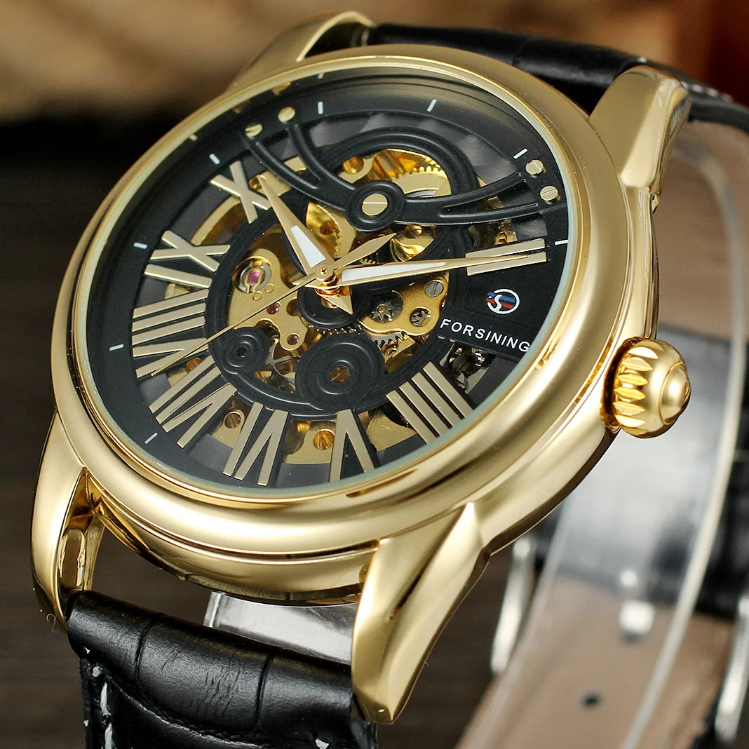 

Forsining Original Gold Watch Casual Automatic Watch 3d Hollow Skeleton Mechanical Automatic Wrist Watches for men Luxury reloj