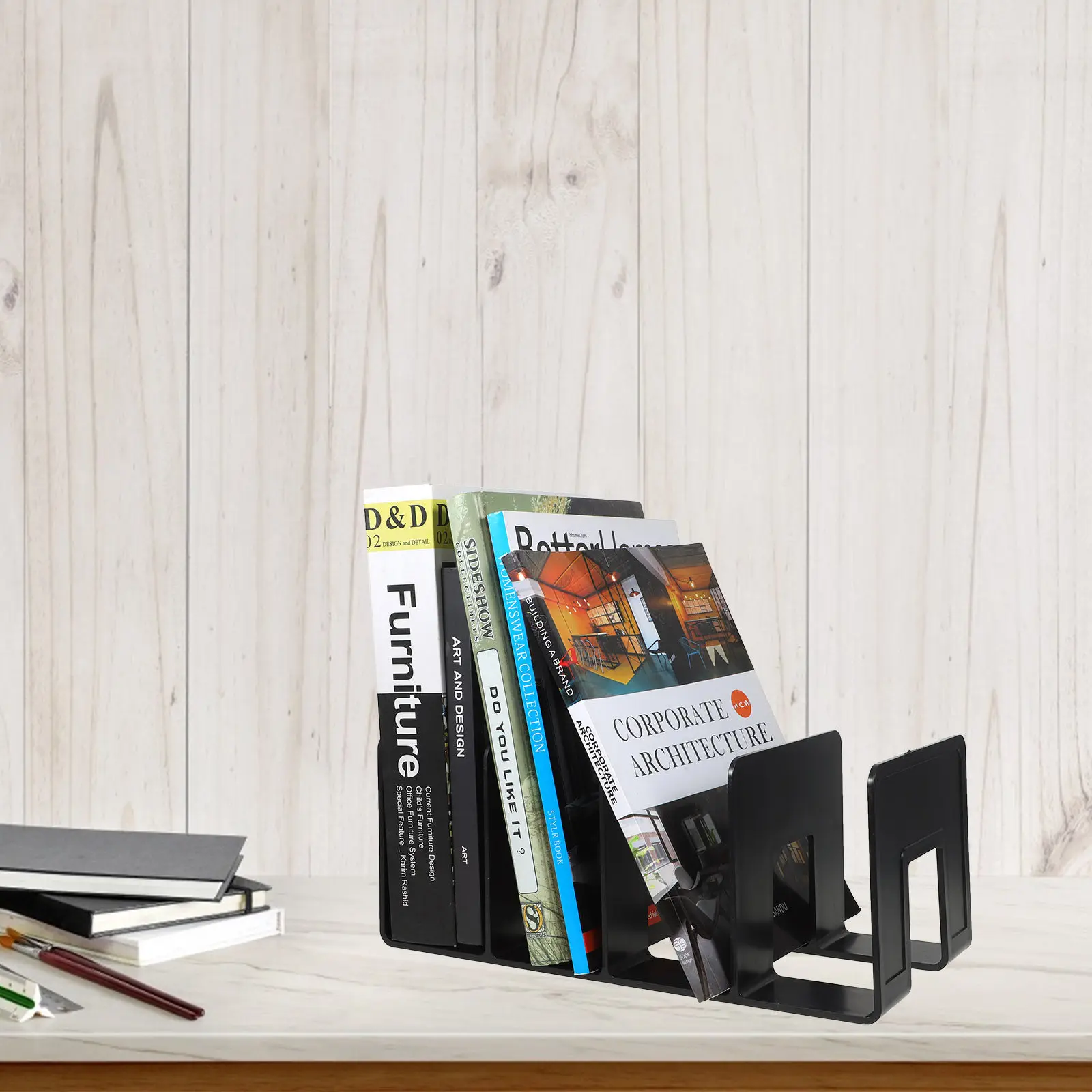 

Premium Plastic Bookends Desktop Book Organizer Multi-Function Book Stand for Books Magazines Cds Records Neat Shelf Display