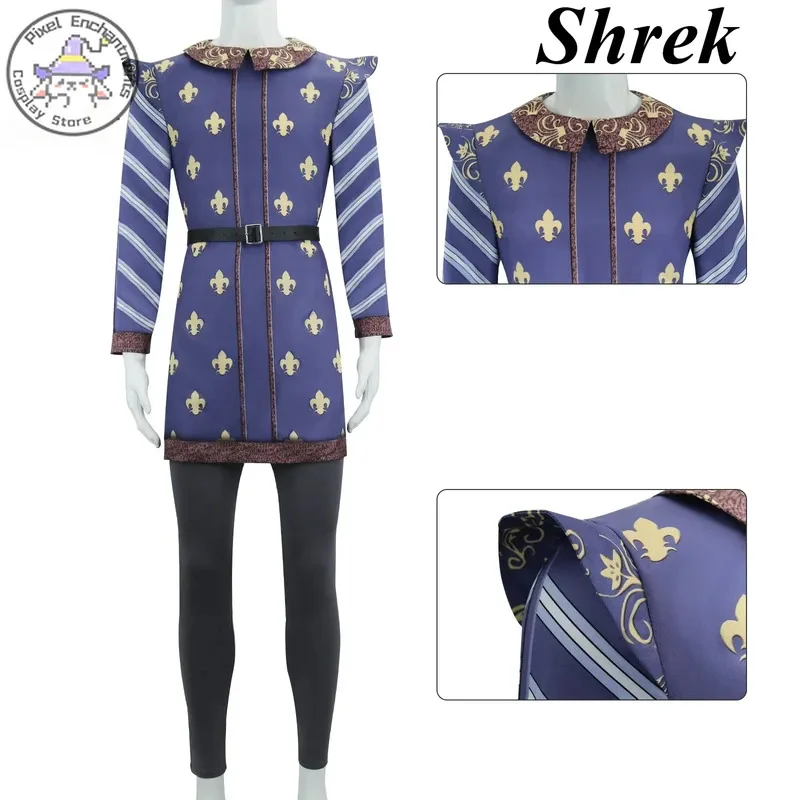 

2024 Halloween Anime Movie Shrek Cosplay Costume Prince Charming Top Pants Belt Full Set Role play Clothing Adult Men's Outfit
