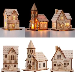 Navidad Christmas LED Light Wooden House Luminous Cabin Christmas Decorations for Home Xmas Tree Ornaments New Year 2024 Gifts