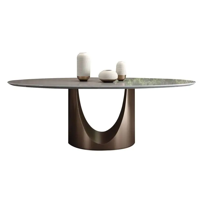Rock slab dining table and chair combination simple modern natural luxury stone rectangular oval dining table dining table