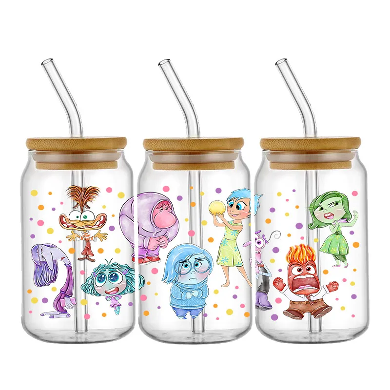 Disney Animated Movies Princess UV DTF Cup Wraps Transfer Sticker For 16OZ Glass Libbey Can Bottle Washable DIY Custom