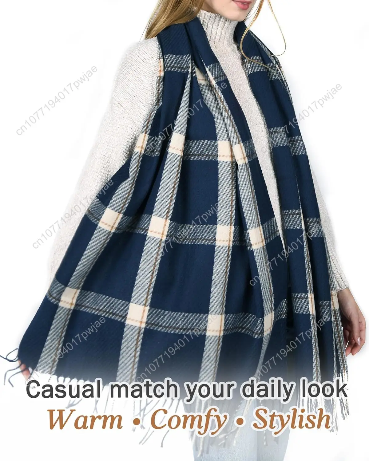 وشاح شتوي FURTALK للنساء شال كشمير يشعر بشراشيب منقوش كبير الحجم يلتف الأوشحة