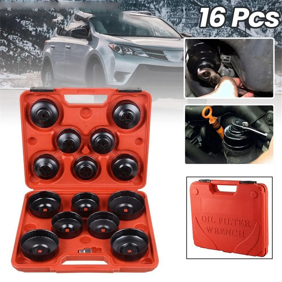 *ABAB 16Pcs Oil Filter Wrench Set - Comprehensive Cup & Socket Removal Tool Kit for Efficient Car Maintenance