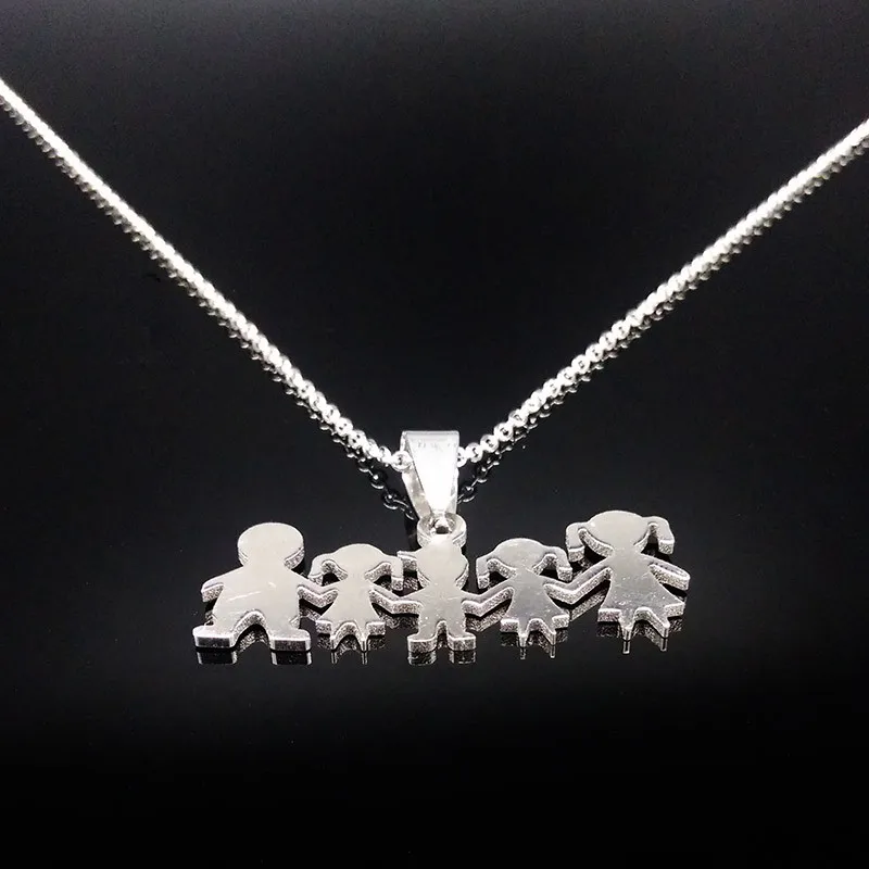 Stainless Steel Family Girls Boys Necklace Women Mama Kids Familia Neckless Silver Color Child Jewerly Gift collar familia N7191