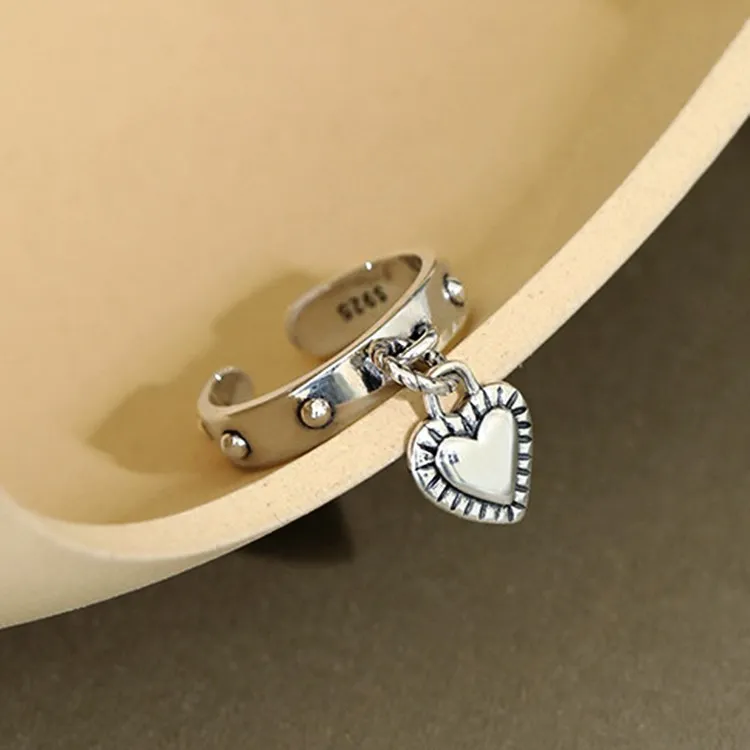 New Trendy Personality Punk Love Heart Rings For Women Lady Resizable Size Rings Party Jewelry Charm Gifts