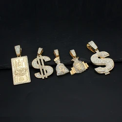 Women Men Hip Hop Jewelry Bling Rhinestone Dollar Sign Money Bag One Hundred Dollar Pendant For Iced Out Necklace Jewellery