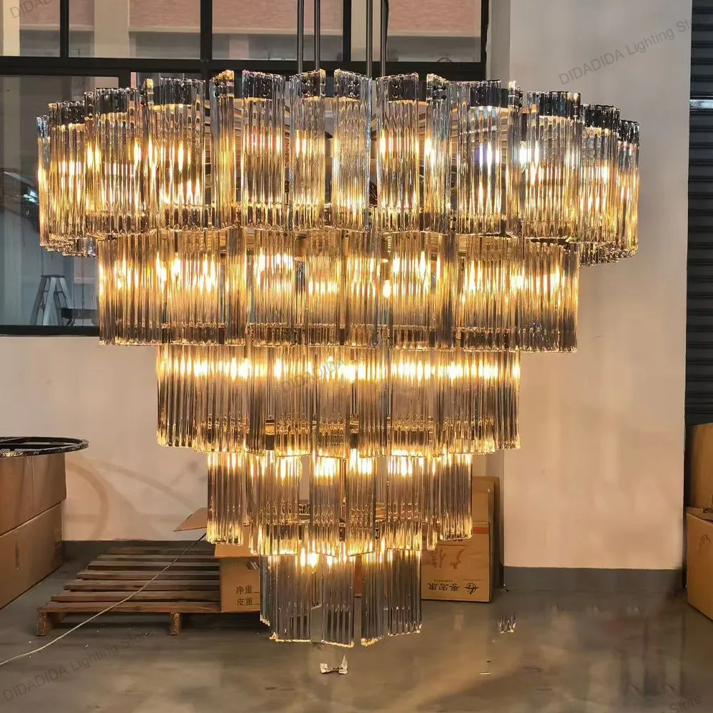 

2025 Water Ripple Glass Chandelier Multi Layer Pendant Lamp in Brass Black Silvery Round Oval Dimmable Lustre for Living Room