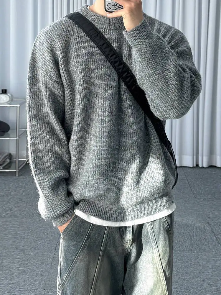 

SYUHGFA Korean Style Chic Men's Pullovers Solid Color Round Neck Casual Menswear Knitting Loose All-match Male Tops Winter 2025