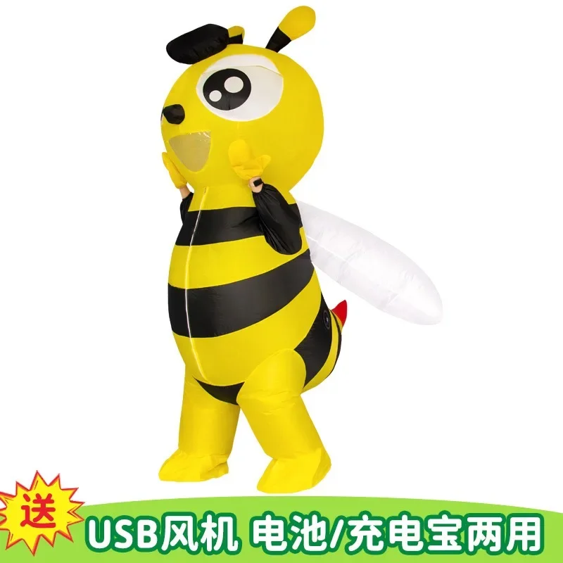 Adult Halloween Christmas Bumble Bee Cosplay Inflatable Suit Insect Air Blow Dress Up Clothes Full Body Carnival Mascot Costume