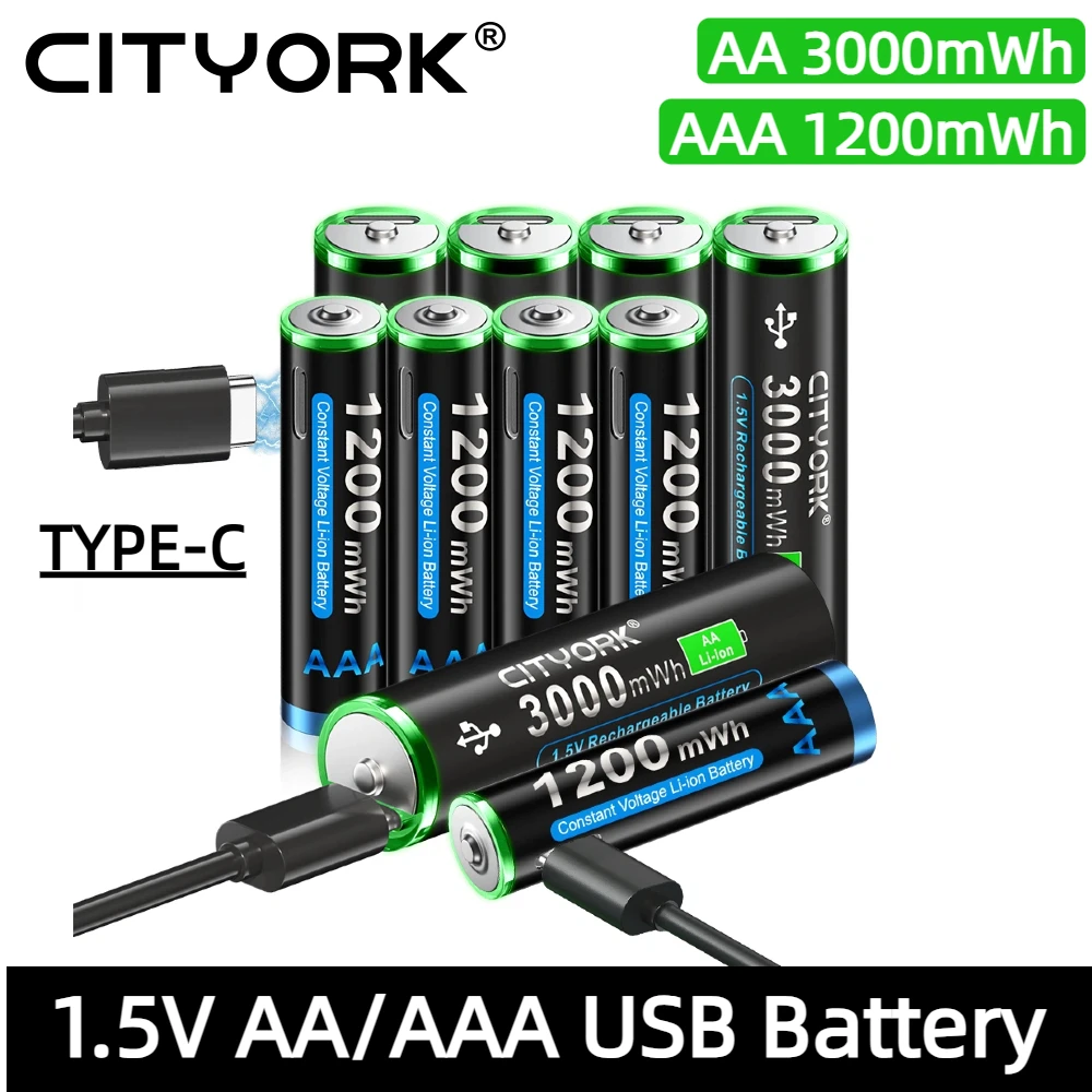CITYORK 1,5 V mit TYPE-C AA AAA USB-Akku Li-Ionen-Akku für ferngesteuerte kabellose Maus