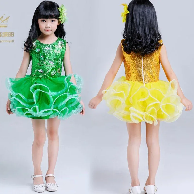 Ropa de escenario para niños pequeños, vestido de princesa de boda, ropa de salón para niños, ropa de baile con lentejuelas, vestido de tutú para niñas, baile de Jazz