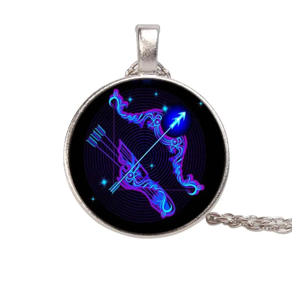 Galaxy 1 PC 12 Constellation Cabochon Glass For Women Men Sign Zodiac Horoscope Sagittarius Decoration Jewelry Pendant Necklace
