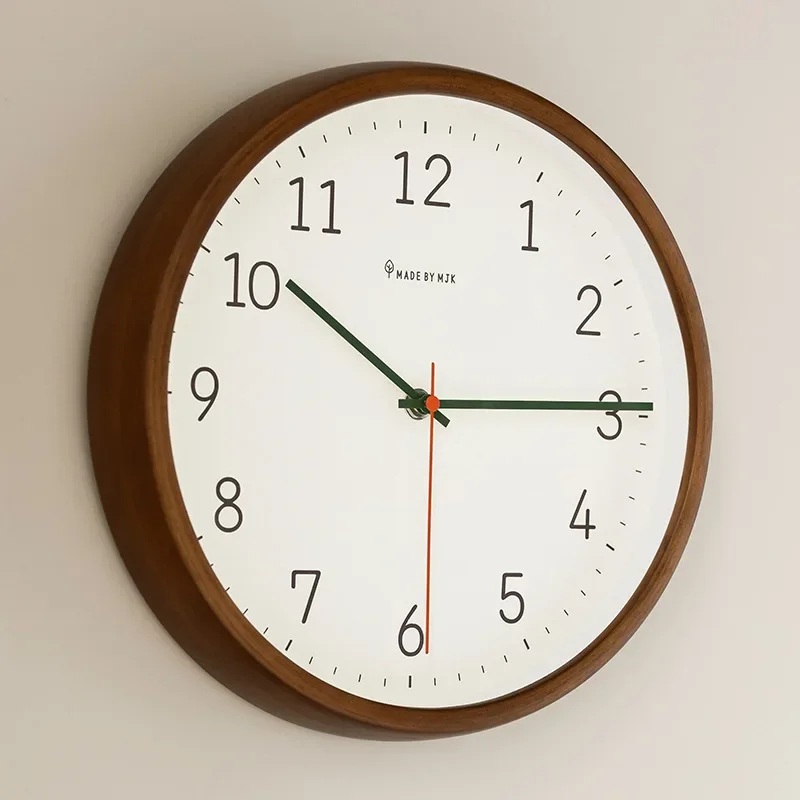 New MJK Retro Solid Wood Wall Clock Mute Simple Living Room Decor Home Pocket Watch Japanese Style Clocks