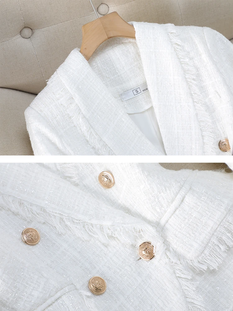 แฟชั่นสีดําสีขาวลายสก๊อตผู้หญิง Blazer สุภาพสตรีหญิงเสื้อแจ็คเก็ตลําลอง