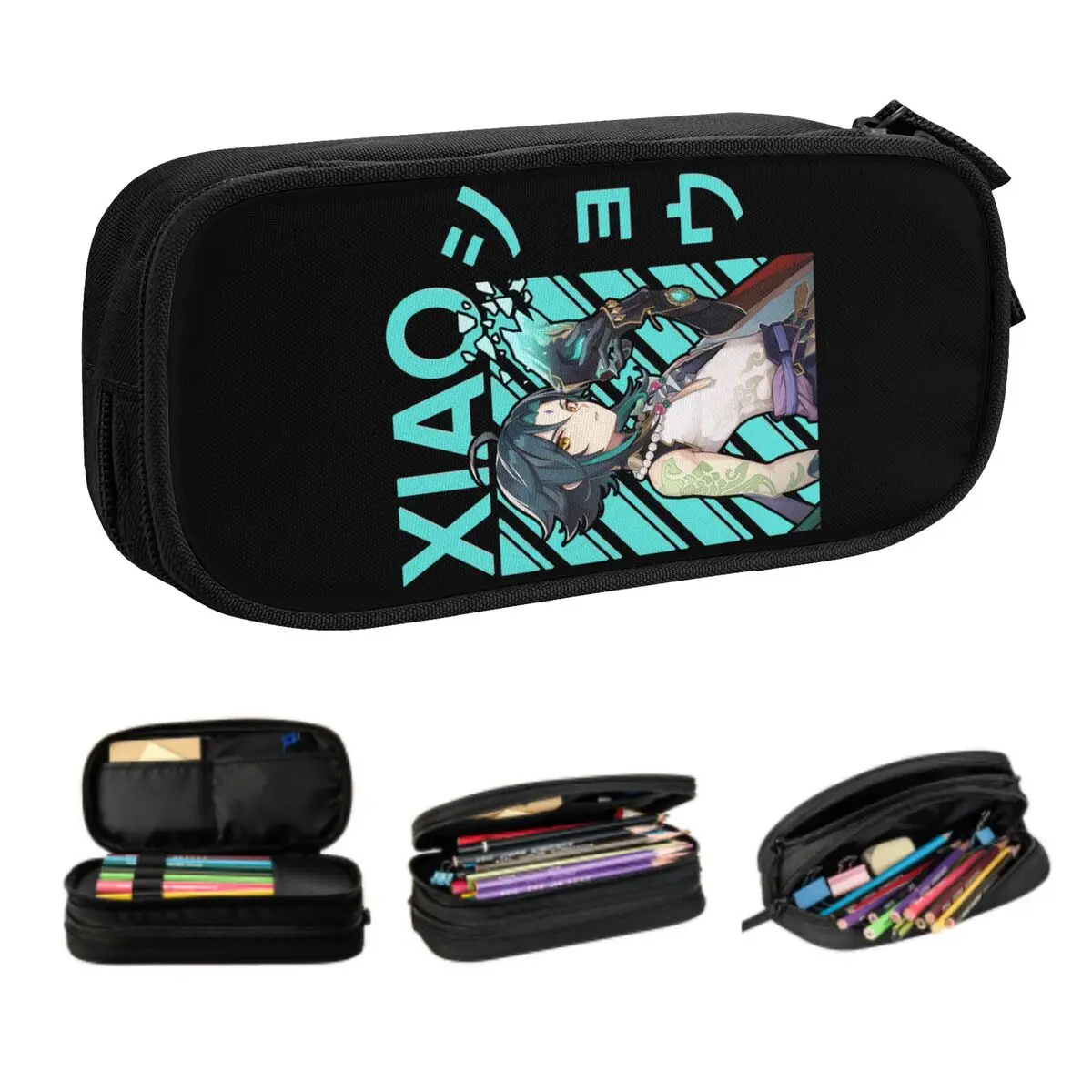 Custom Kawaii Xiao Genshin Impact Manga Pencil Case for Girls Boys Japan Anime Game Large Storage Pen Bag Box School Accessories