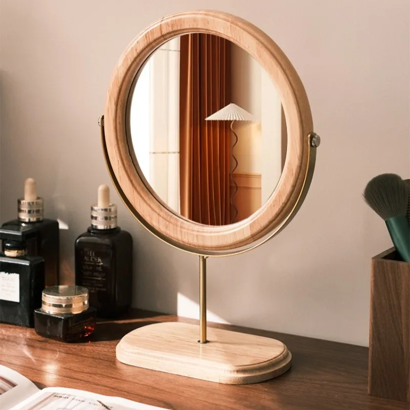 Solid Wood Desktop Decorative Mirrors Vintage Luxury Creative Adjustable Dressing Mirror Bedroom Bedside Home Decor Couples Gift