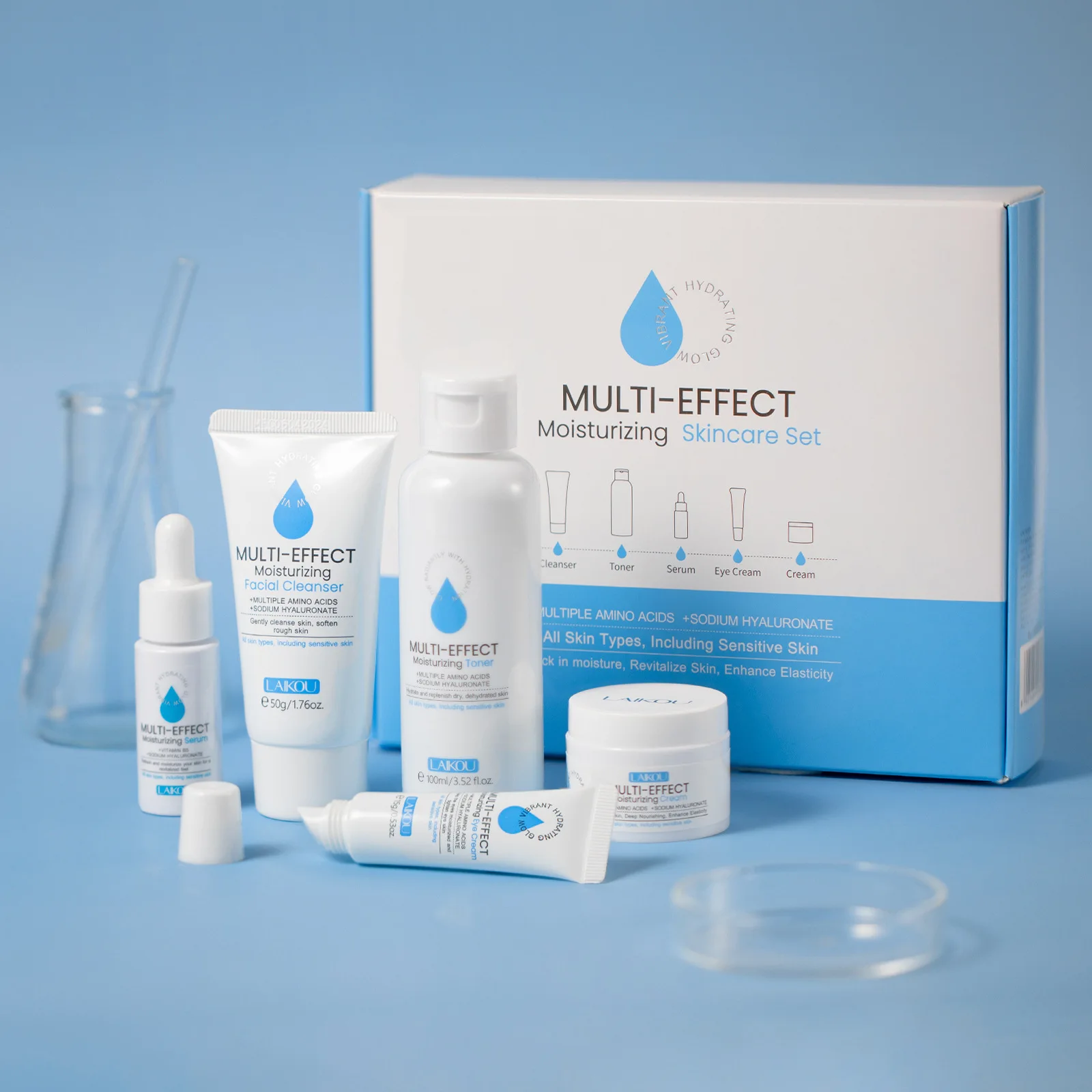 LAIKOU Amino Acid Skin Care Sets Hyaluronic acid Face Cream Serum Toner Facial Cleanser Eye Cream Face Skin Care Products