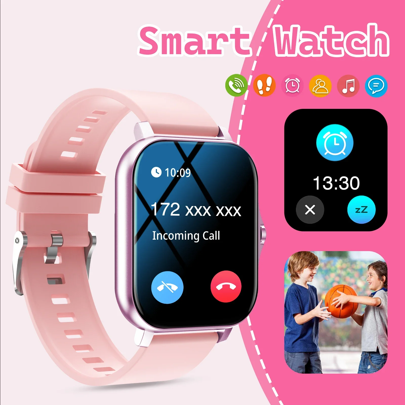 Kids' Smart Watch With Wireless Calling, Multi-Sport Modes, Message Reminders, Sports Watch For Iphone/Android