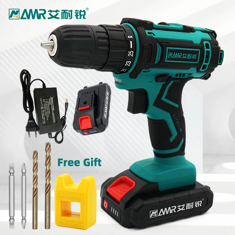 AMR 12/16.8/21V Cordless Drill Rechargeable Electric Screwdriver Lithium Battery Household Multi-function 2 Speed Power Tools