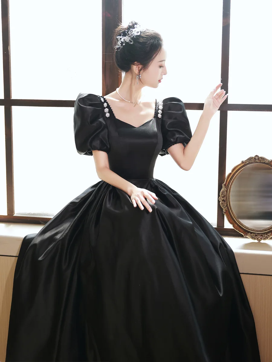 

2023 High Level Quinceanera Dress Classic Puff Sleeve A-Line Princess Gowns Women's Black Evening Banquet D