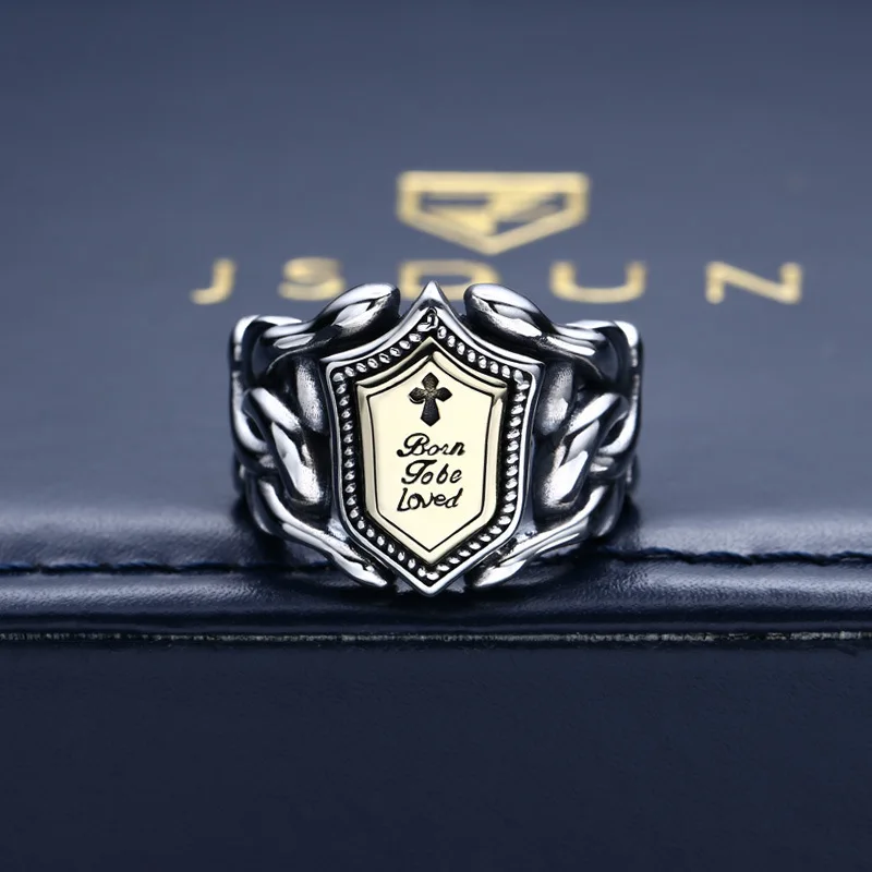 

Wholesale s925 sterling silver ring men's cross shield ring thai silver retro distressed heavy industry personalized jewelry