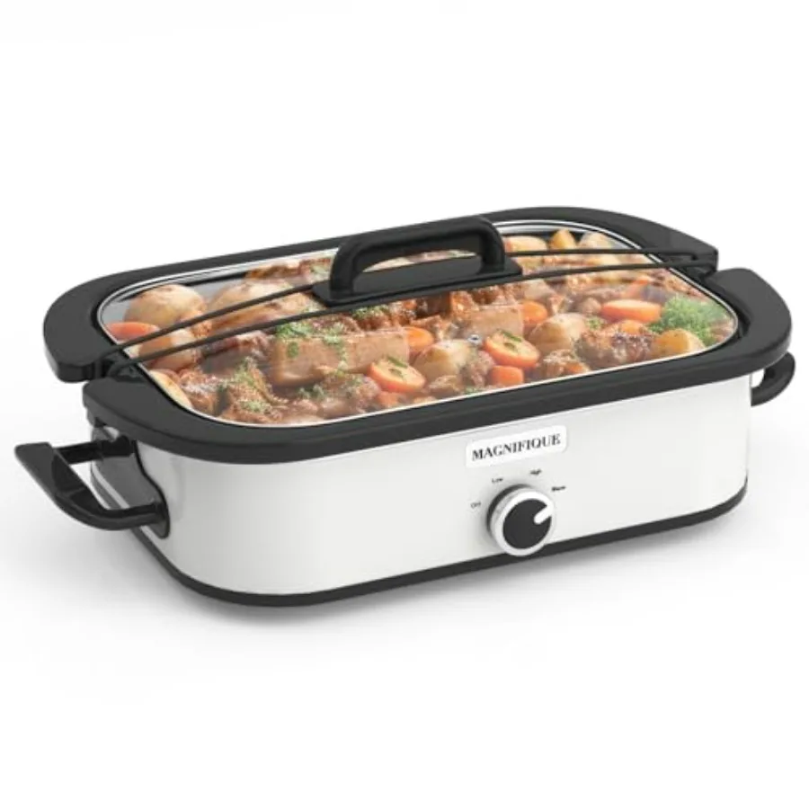 

4 Quart Ceramic Slow Cooker with Baking Dish for Family Dinners Oven-Safe Durable Bakeware in Classic White Ideal for Lasagna a