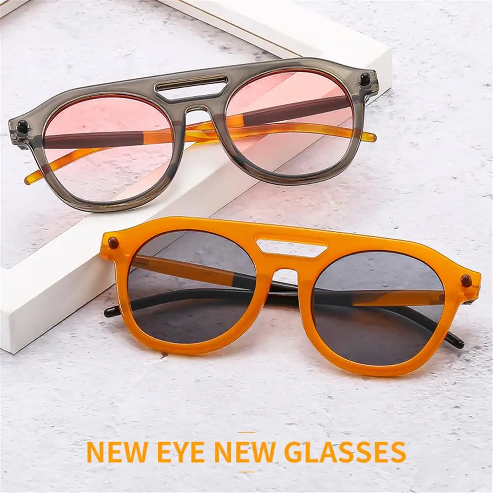 Vintage 70s Glasses Double Bridge Pilot Round Sunglasses Punk Luxury Hip-Hop Sun Glasses Fashion Orange Shades for Women & Men