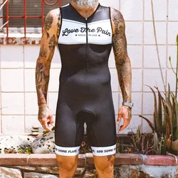 Love The Pain Men's Sleeveless Suits Outdoor Road Bike MTB Jumpsuit Ciclismo Swimsuit Custom Triathlon Running Speed Trisuit