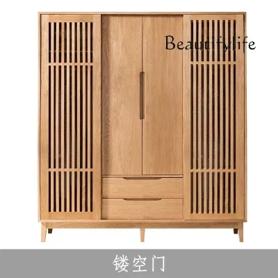 LJYSolid wood wardrobe cherry wood sliding door louver wardrobe Japanese log sliding door cabinet red oak furniture