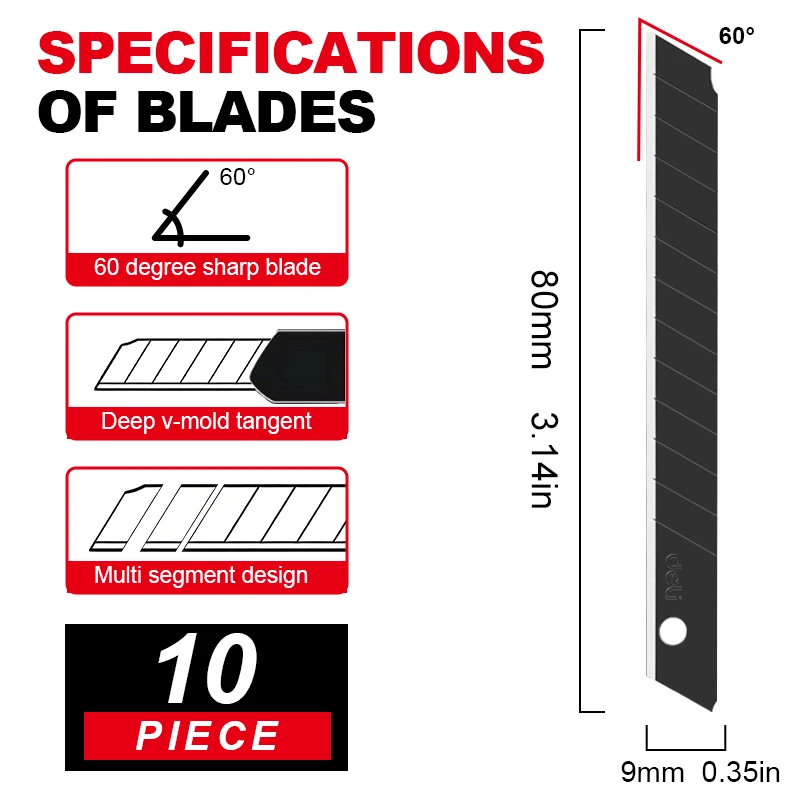 9mm Utility Knife Blades with Black Coating - Alloy Steel, 60° Sharp Edge, Wear-Resistant for Precision Cutting in Crafting