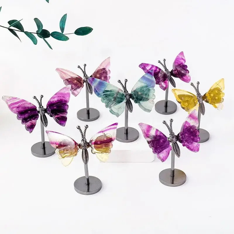 1 Naturalny Kryształ Surowy Kamień Kolorowy Fluoryt Ozdoba Ważka - Idealny Do Dekoracji Domu I Biura