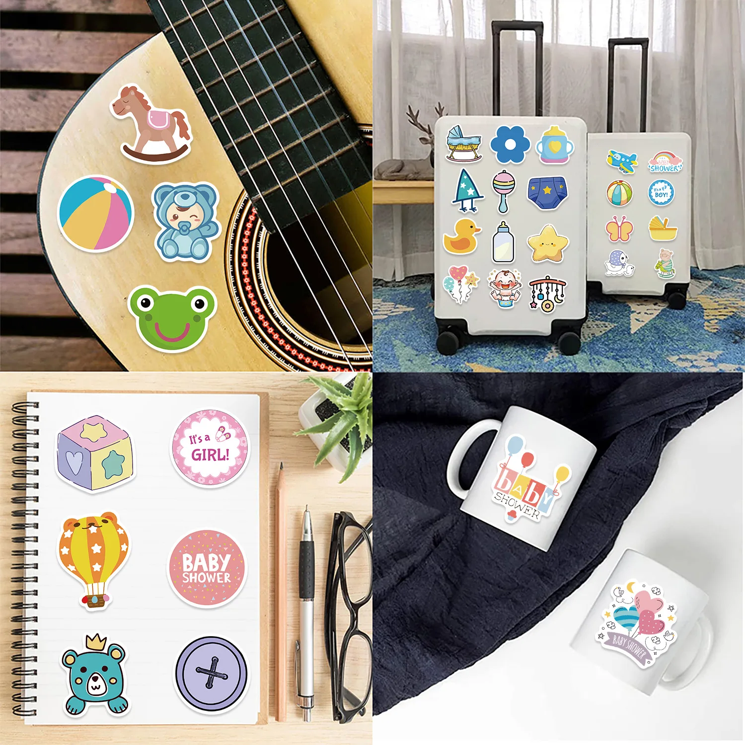 10/30/50Pcs Cartoon Baby Shower Sticker For Snowboard Laptop Luggage Car Fridge DIY Styling Vinyl Sticker