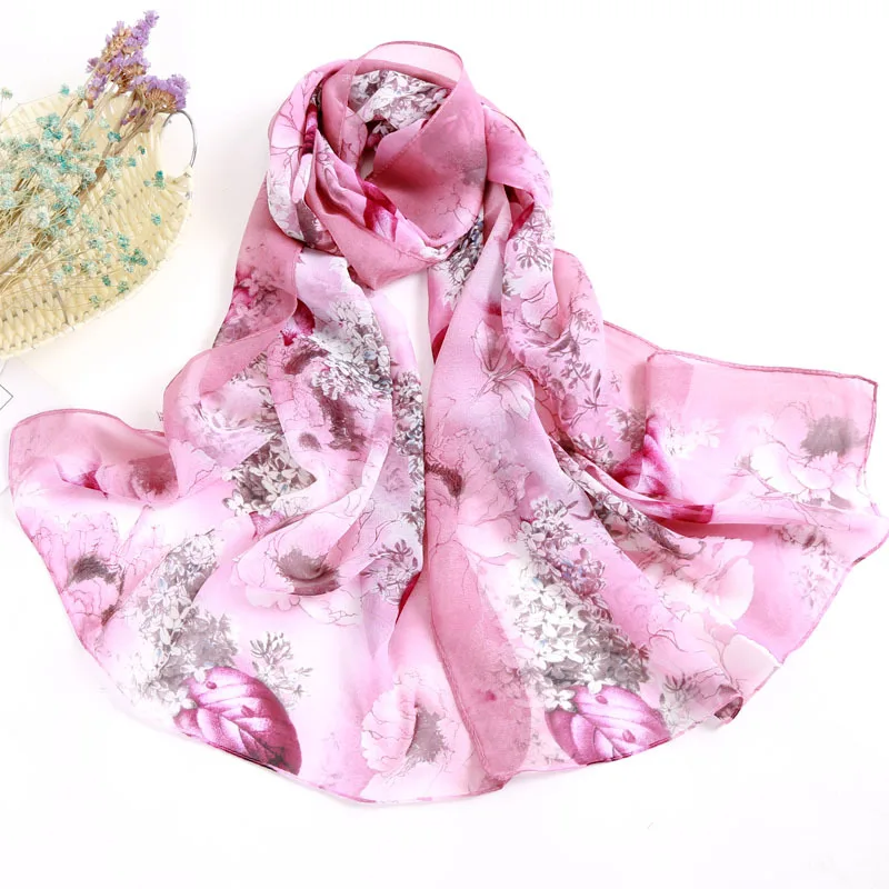 Bright Peony Gradient Flower Elegant Beautiful Chiffon Bandana Scarf Women Foulard Summer Travel Sunscreen Thin Hijab Shawl