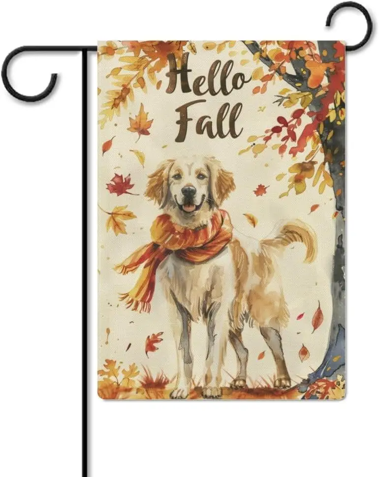 Fall Thanksgiving Dog 4 Garden Flag 12x18 Inch Double Sided for Outside Small Burlap Yard Flag