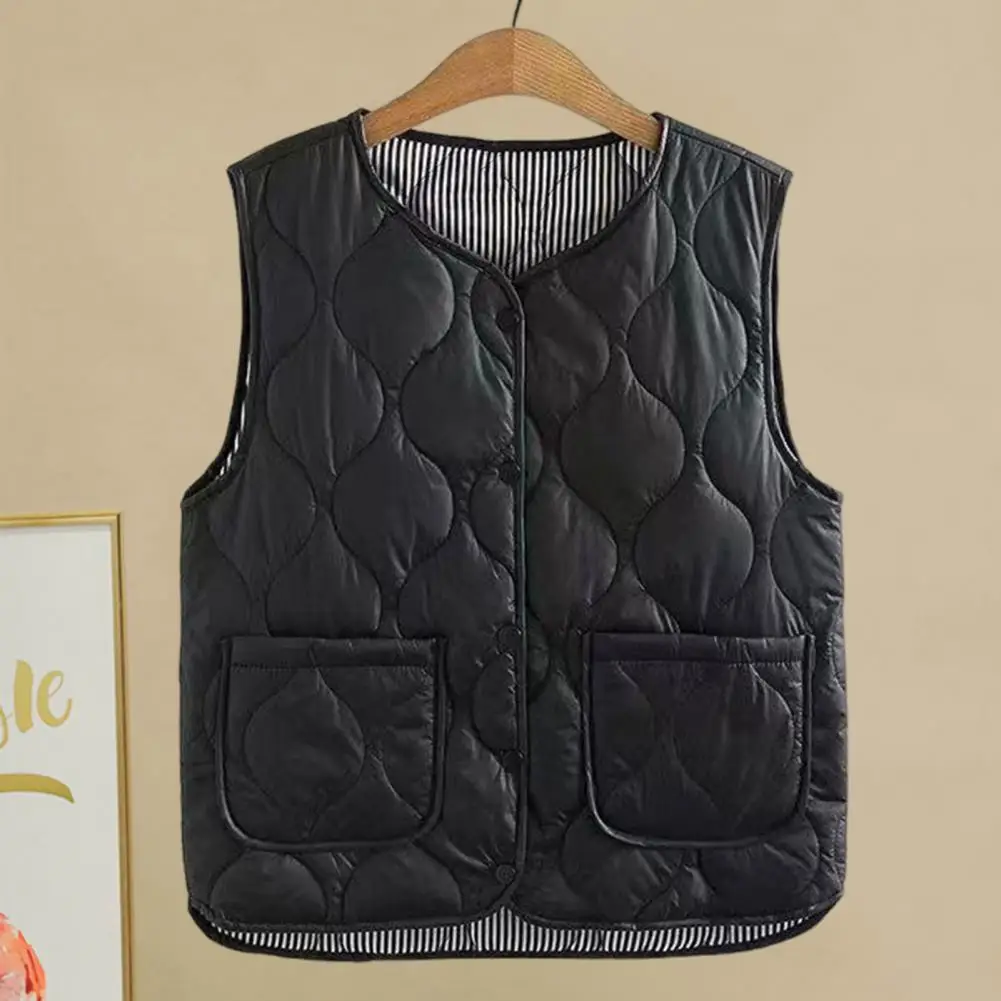 Layering Coat Women's Winter Layering Vest Coat with Storage Bag Thin Padded Press Button Closure V Neck Sleeveless for Cold image 3