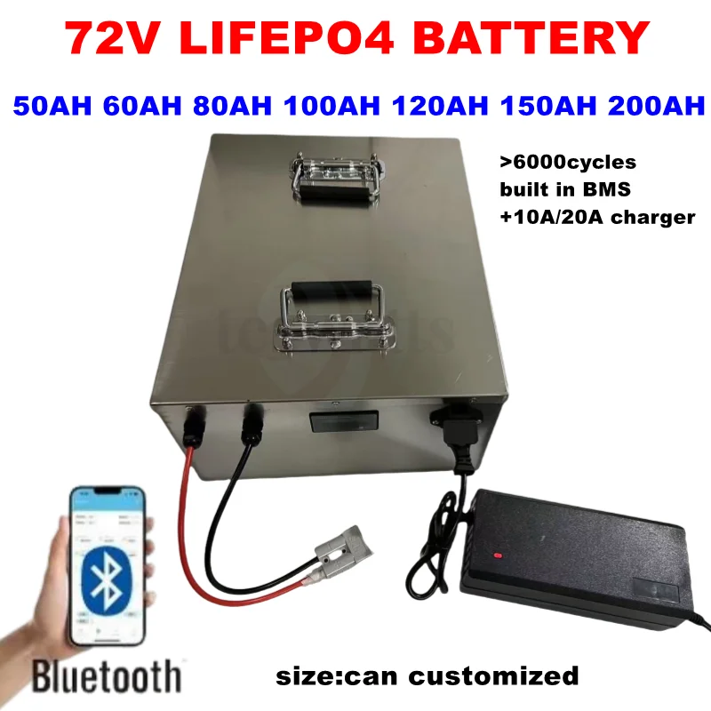 

Batterie ithium 80Ah 72V 100Ah 200Ah 120Ah 150Ah lifepo4 bluetooth BMS APP pour 7000W scooter moto onduleur + chargeur